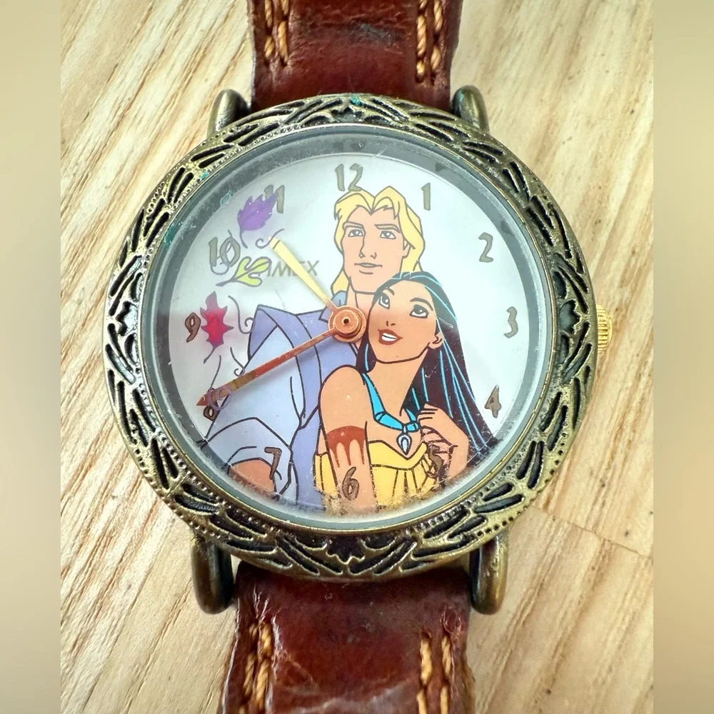Vintage Timex Disney Pocahontas rotating leaves watch NEW BATTERY